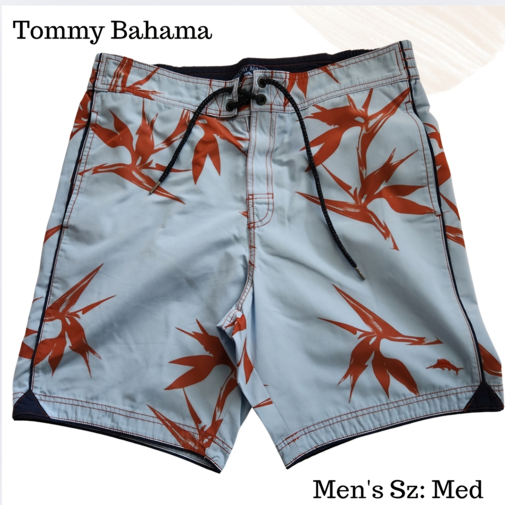 Tommy Bahama‎ Men's Light Blue Birds of Paradise Swim Shorts Size Medium EUC